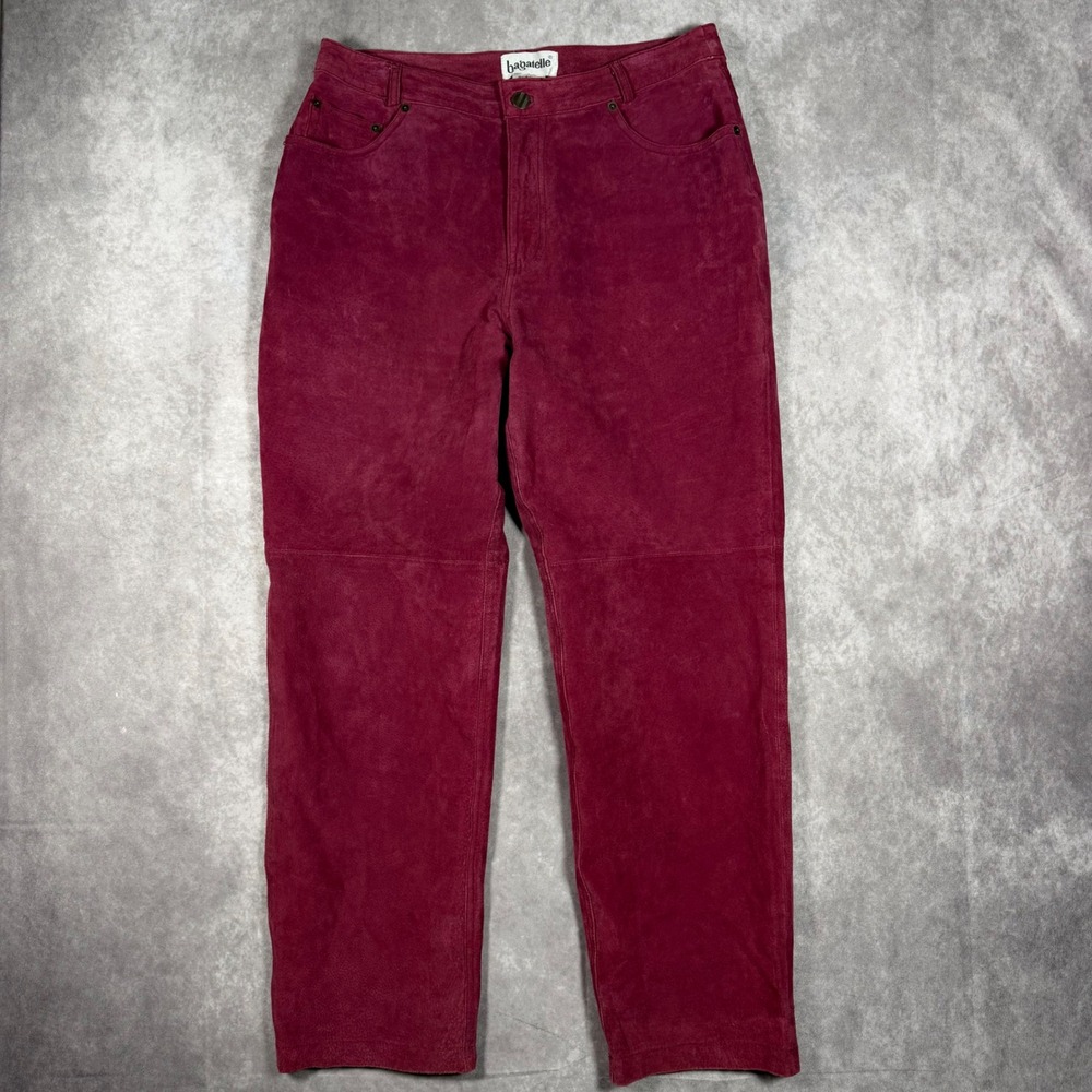Bagatelle Women 12P Burgundy Suede Leather High Rise Straight Pants Boho Western